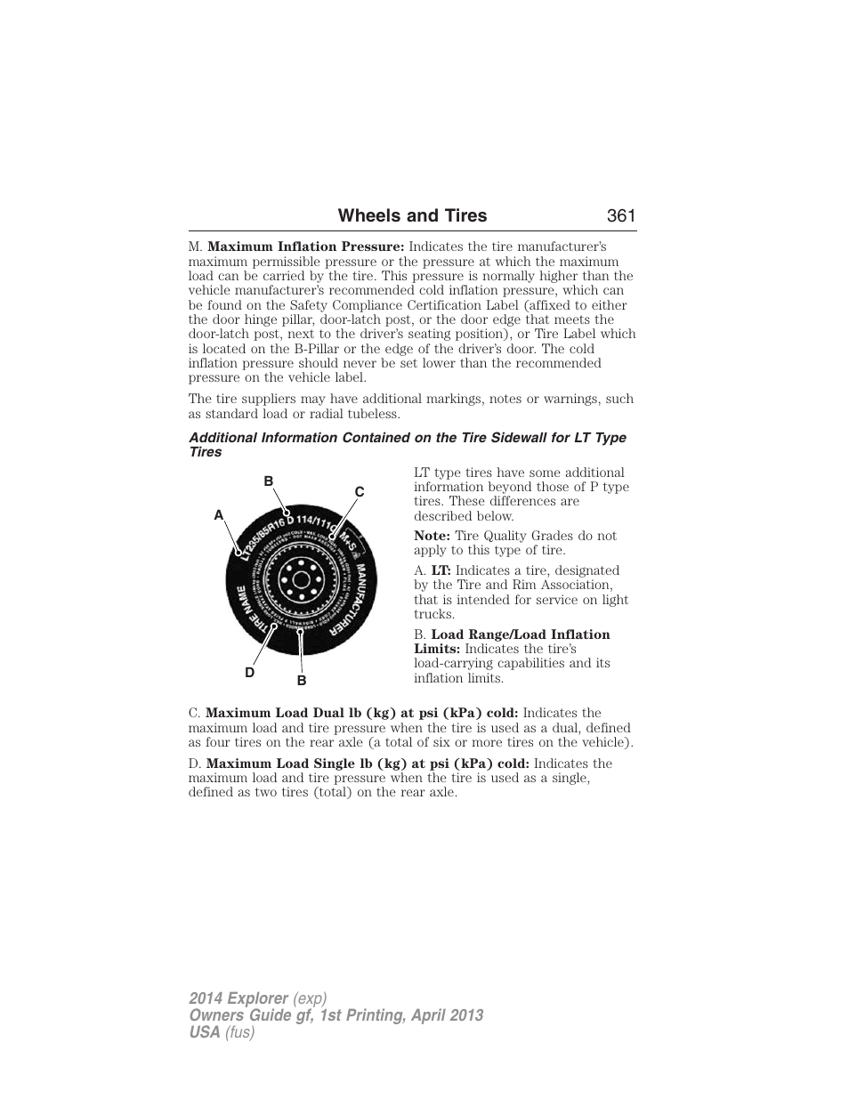 Wheels and tires 361 | FORD explorer User Manual | Page 362 / 586