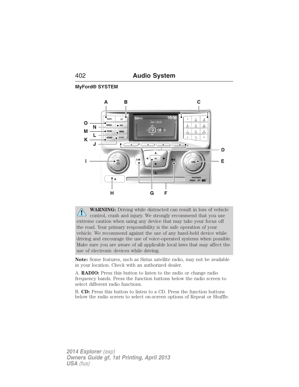 Myford® system, Myford™ system, 402 audio system | FORD explorer User Manual | Page 403 / 586