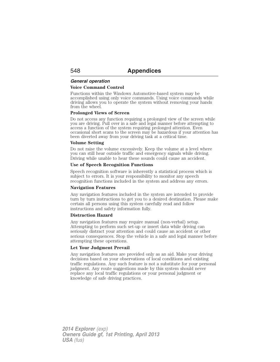 General operation, 548 appendices | FORD explorer User Manual | Page 549 / 586