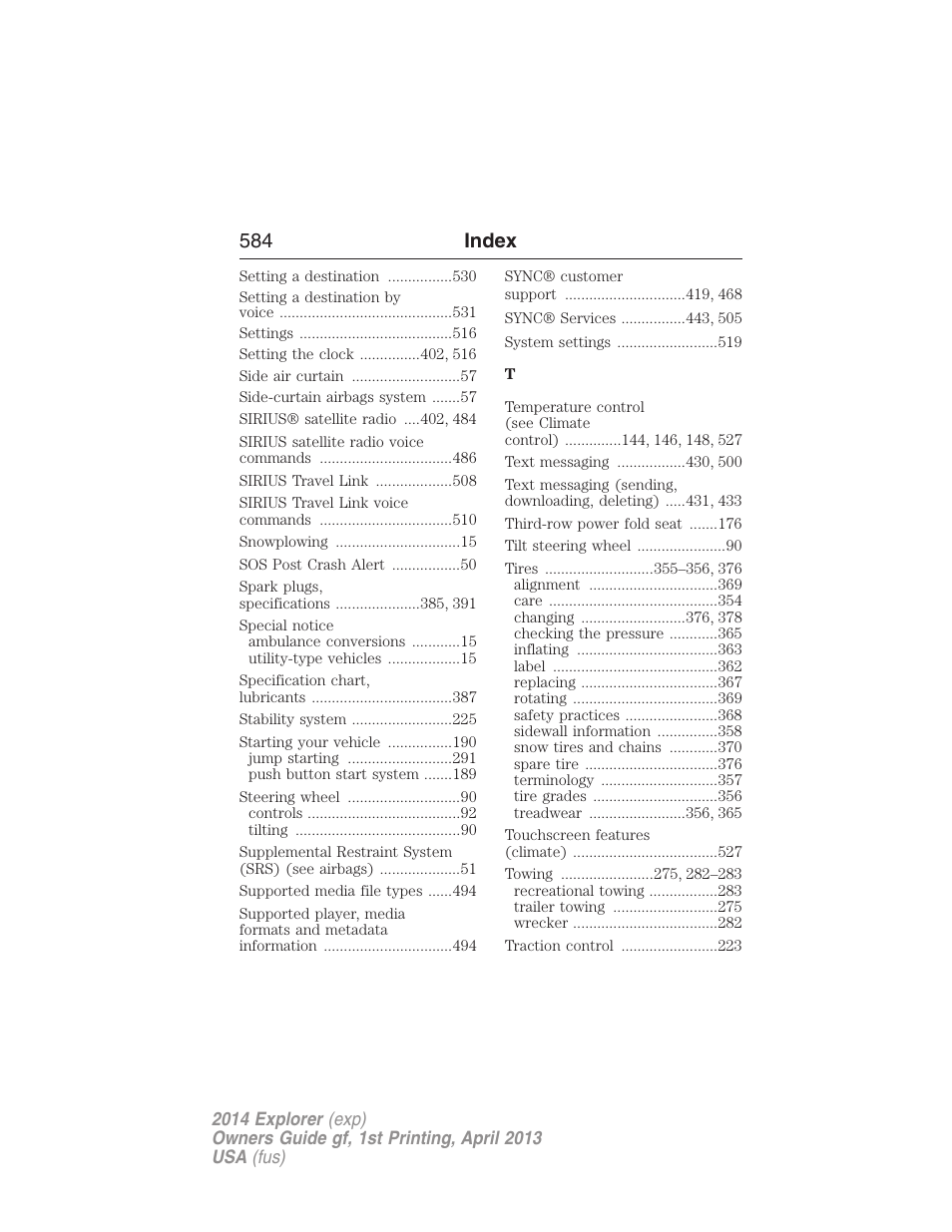 584 index | FORD explorer User Manual | Page 585 / 586