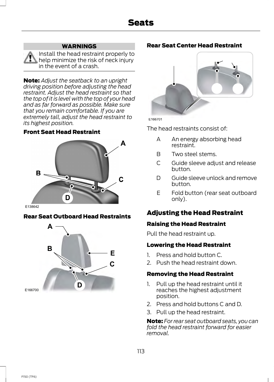 Seats, Ed c b a, Ad c b | FORD f150 User Manual | Page 115 / 469