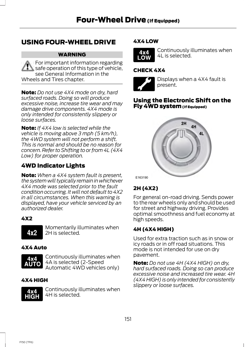 Four-wheel drive, Using four-wheel drive, See using | FORD f150 User Manual | Page 153 / 469