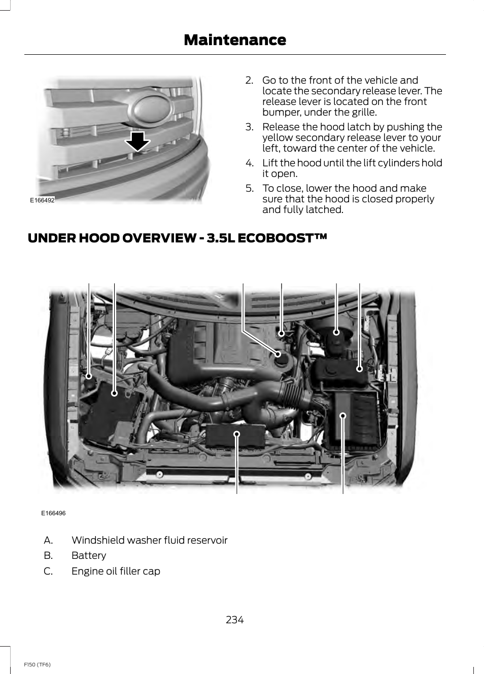 Under hood overview, Under hood overview - 3.5l, Ecoboost | Maintenance | FORD f150 User Manual | Page 236 / 469