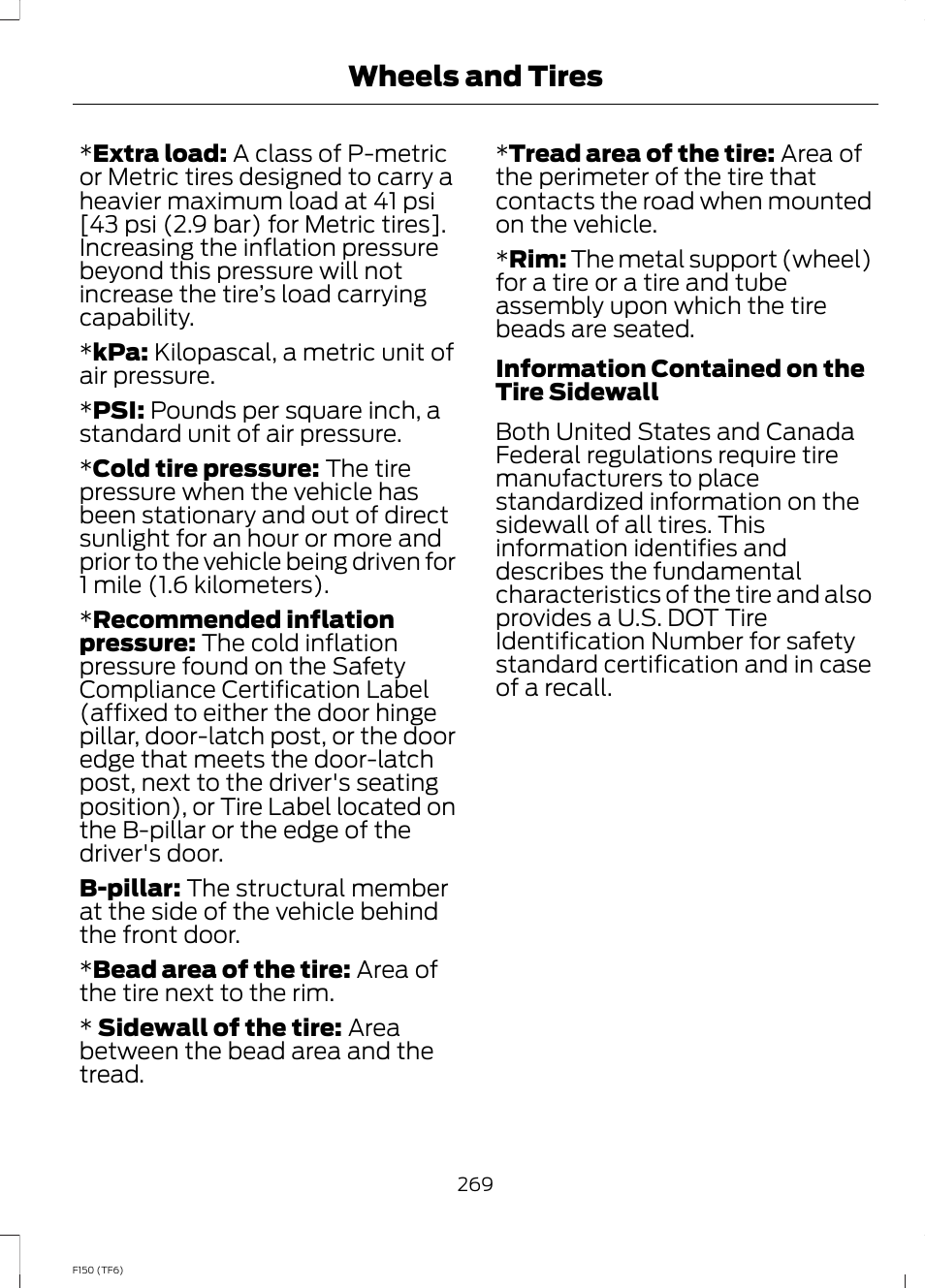Wheels and tires | FORD f150 User Manual | Page 271 / 469