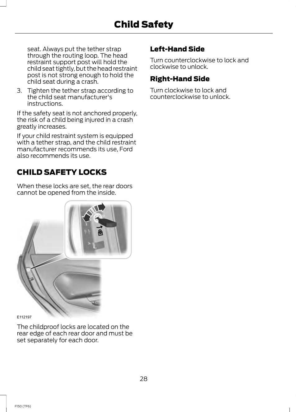 Child safety locks, Child safety | FORD f150 User Manual | Page 30 / 469