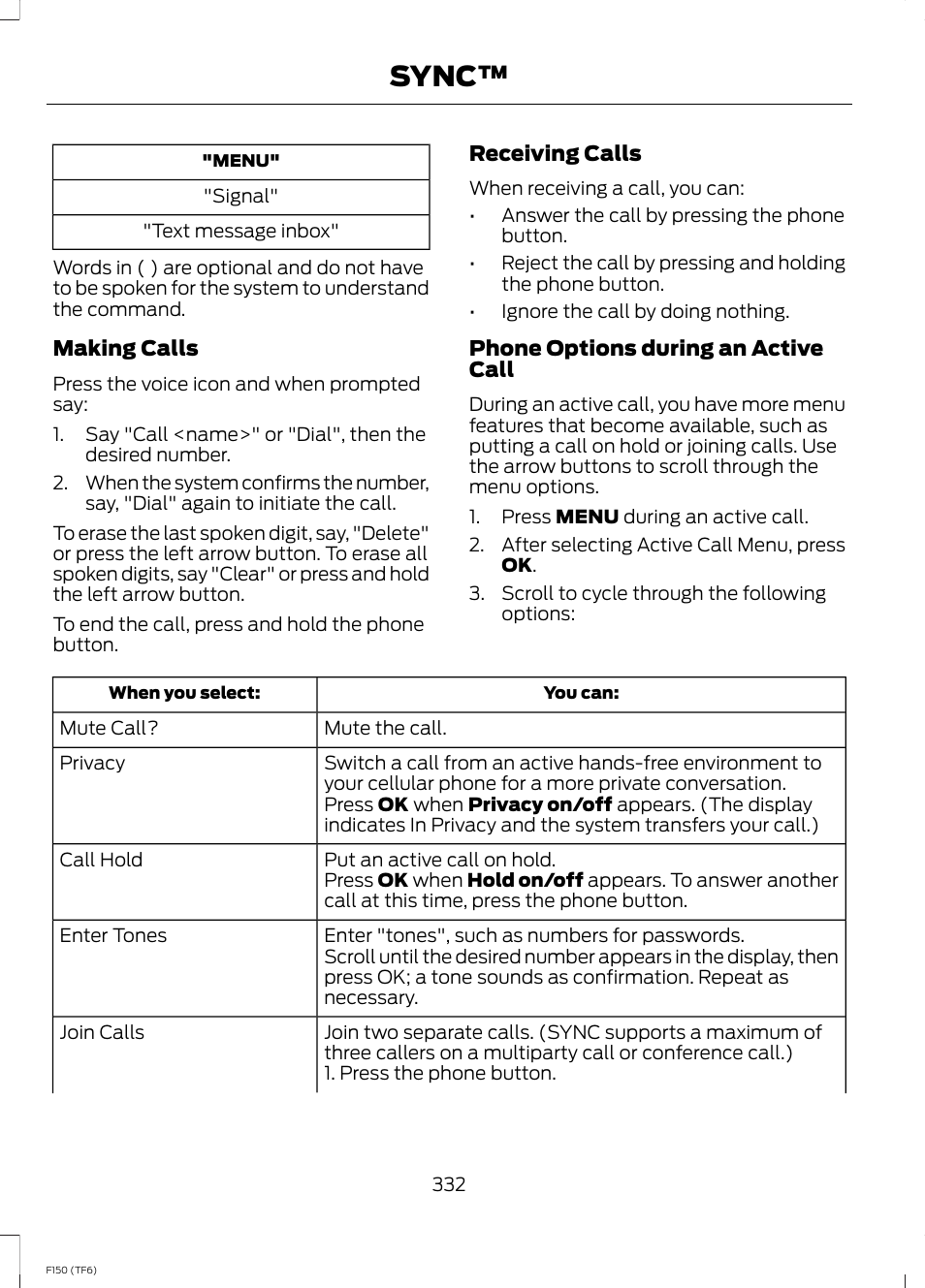 Sync | FORD f150 User Manual | Page 334 / 469