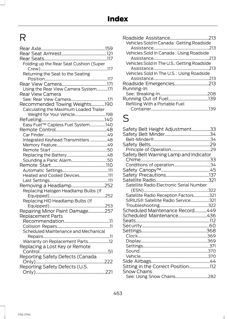 Index | FORD f150 User Manual | Page 465 / 469