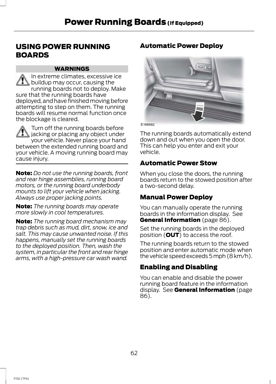 Power running boards, Using power running boards | FORD f150 User Manual | Page 64 / 469