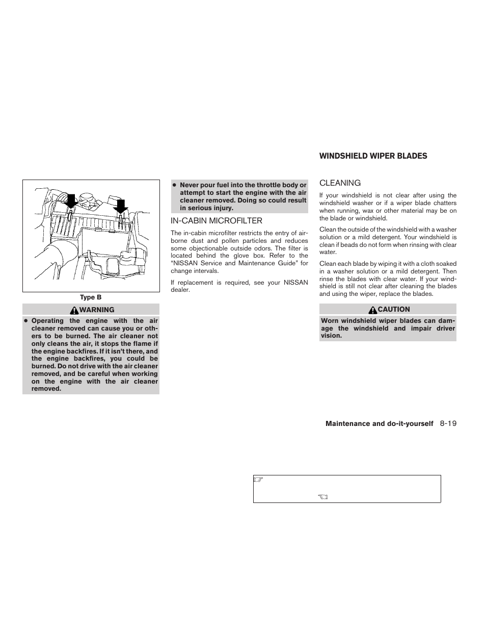 In-cabin microfilter -19, Windshield wiper blades -19, Cleaning -19 | NISSAN 2007 Nissan Altima User Manual | Page 279 / 344