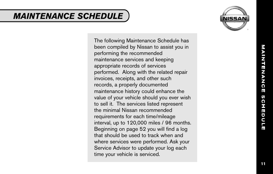 Maintenance schedule | NISSAN 2010 Nissan Altima User Manual | Page 13 / 60