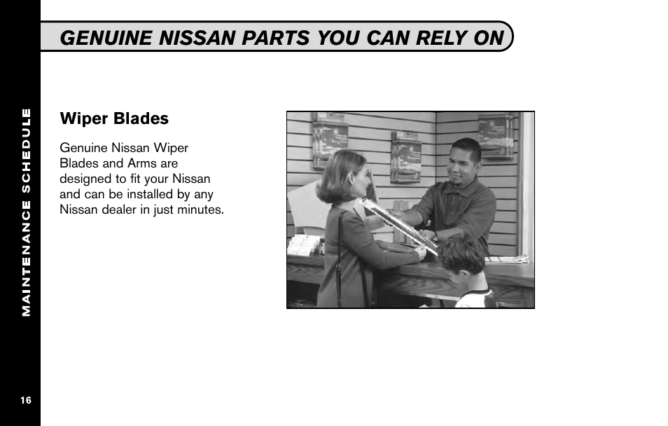 Genuine nissan parts you can rely on, Wiper blades | NISSAN 2010 Nissan Altima User Manual | Page 18 / 60