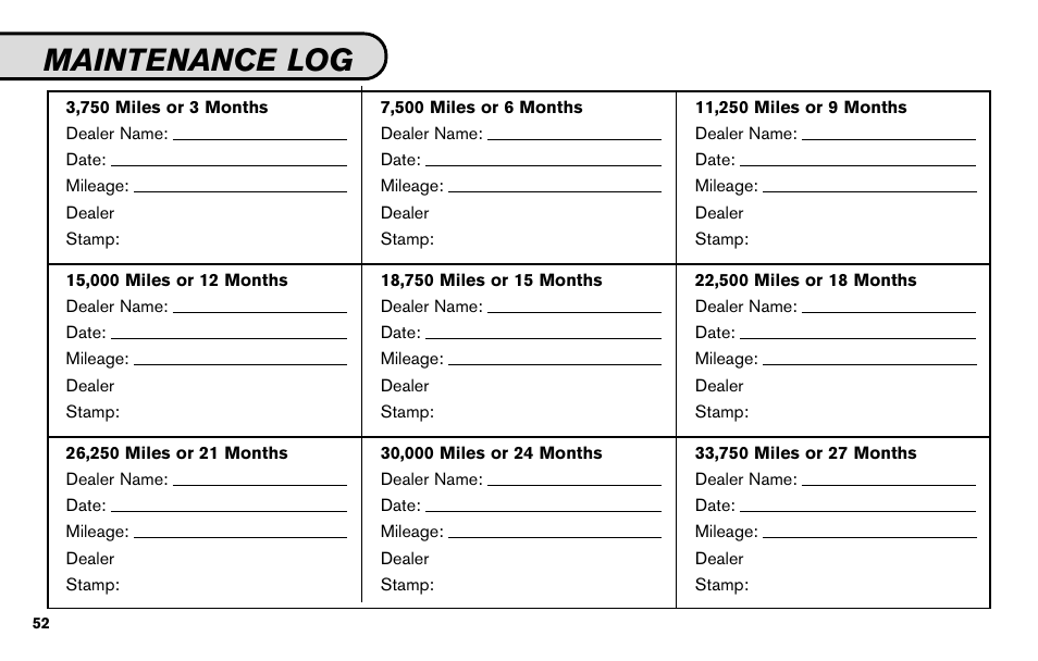 Maintenance log | NISSAN 2010 Nissan Altima User Manual | Page 54 / 60
