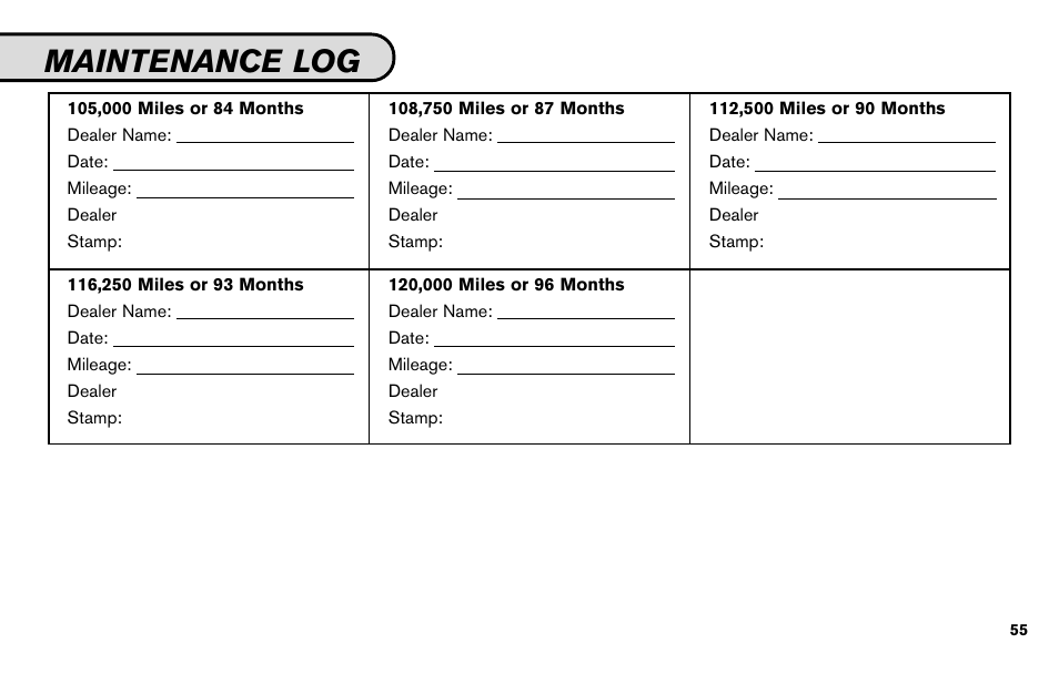 Maintenance log | NISSAN 2010 Nissan Altima User Manual | Page 57 / 60