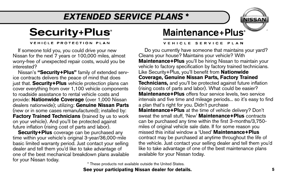Extended service plans | NISSAN 2010 Nissan Altima User Manual | Page 7 / 60