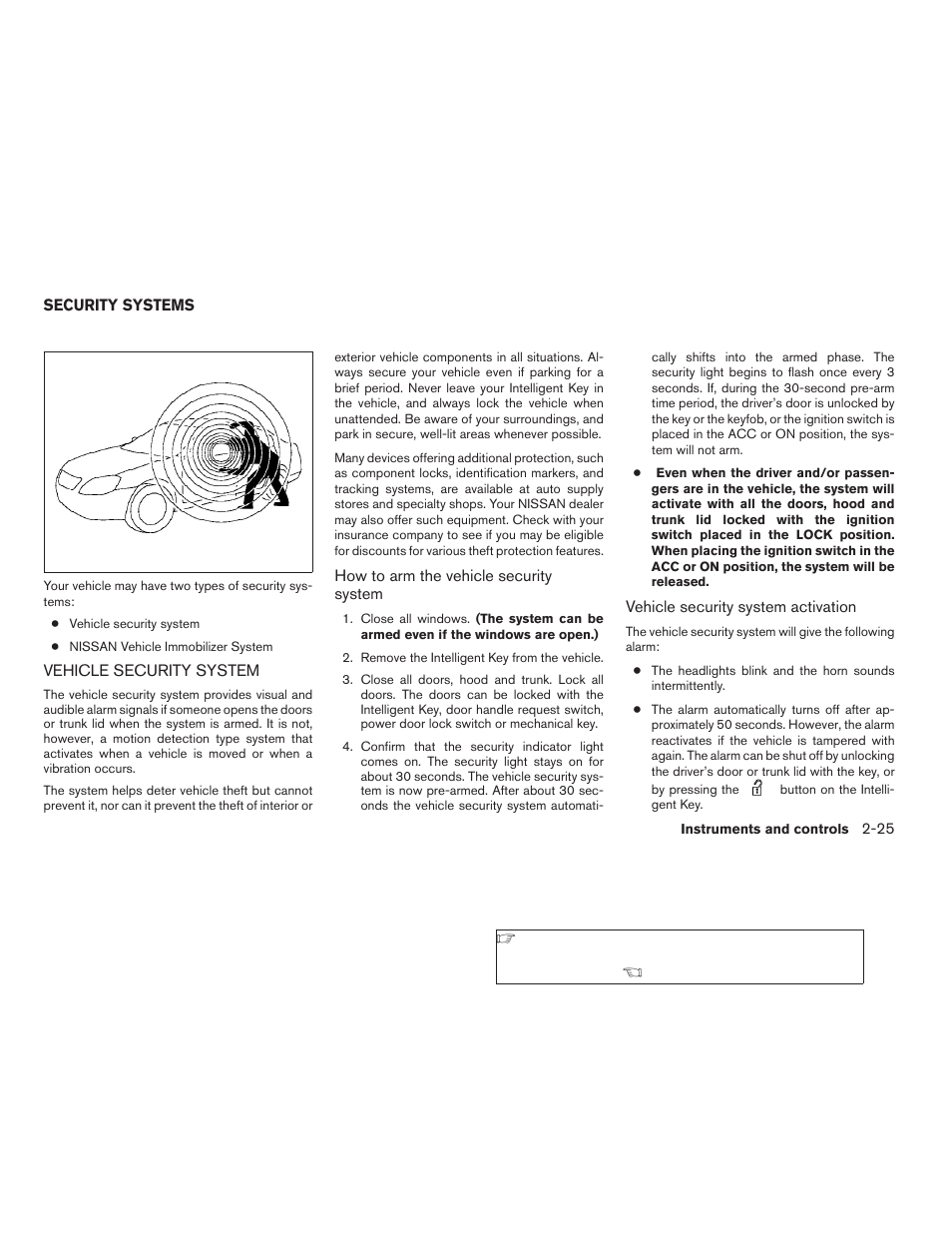 Security systems -25, Vehicle security system -25 | NISSAN 2009 Nissan Altima User Manual | Page 103 / 370