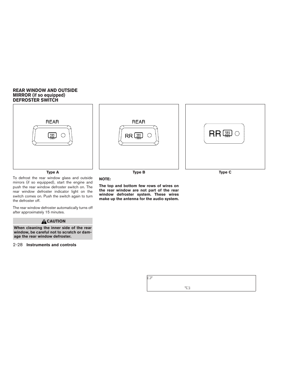 Rear window and outside mirror (if so equipped), Defroster switch -28 | NISSAN 2009 Nissan Altima User Manual | Page 106 / 370