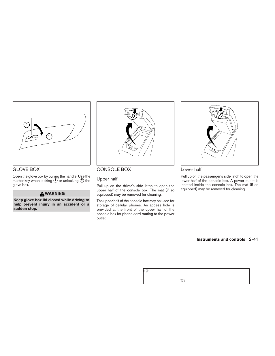 Glove box -41 console box -41 | NISSAN 2009 Nissan Altima User Manual | Page 119 / 370