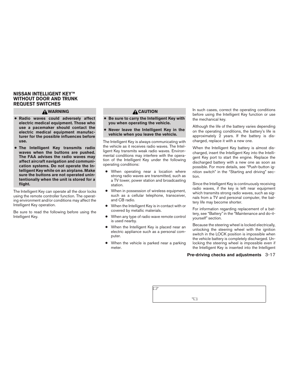 Nissan intelligent key™ without door and trunk, Request switches -17 | NISSAN 2009 Nissan Altima User Manual | Page 149 / 370