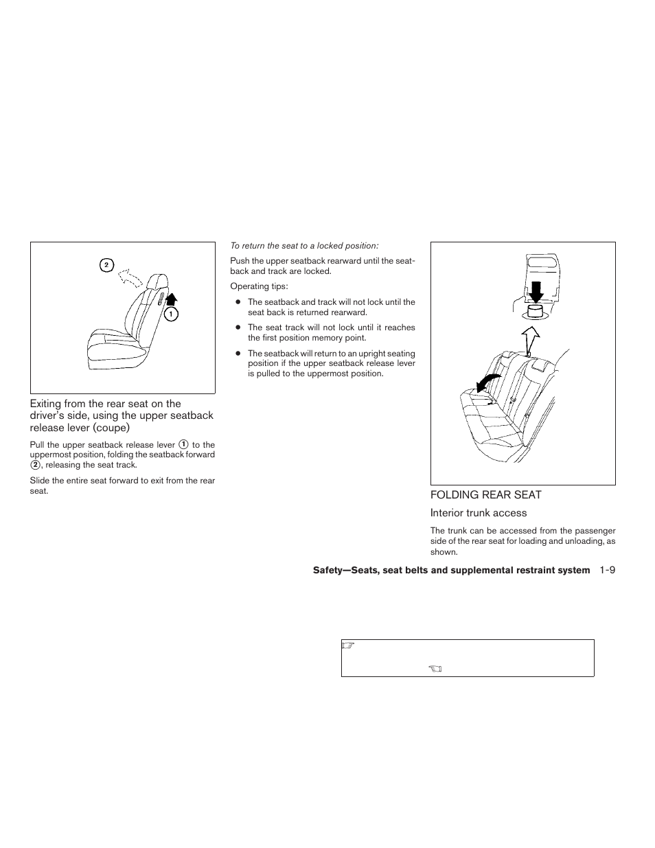 Folding rear seat -9 | NISSAN 2009 Nissan Altima User Manual | Page 27 / 370