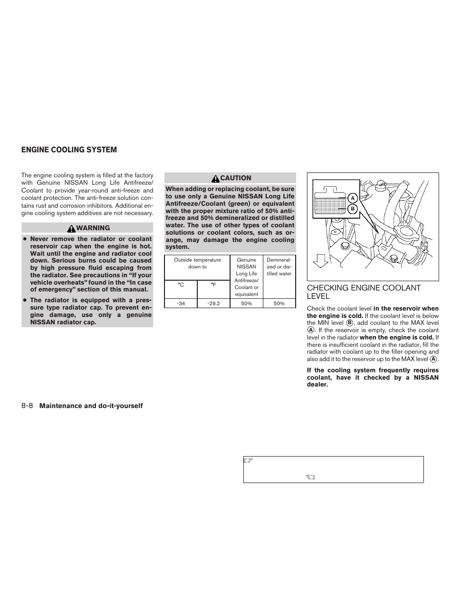 Engine cooling system -8, Checking engine coolant level -8 | NISSAN 2009 Nissan Altima User Manual | Page 296 / 370