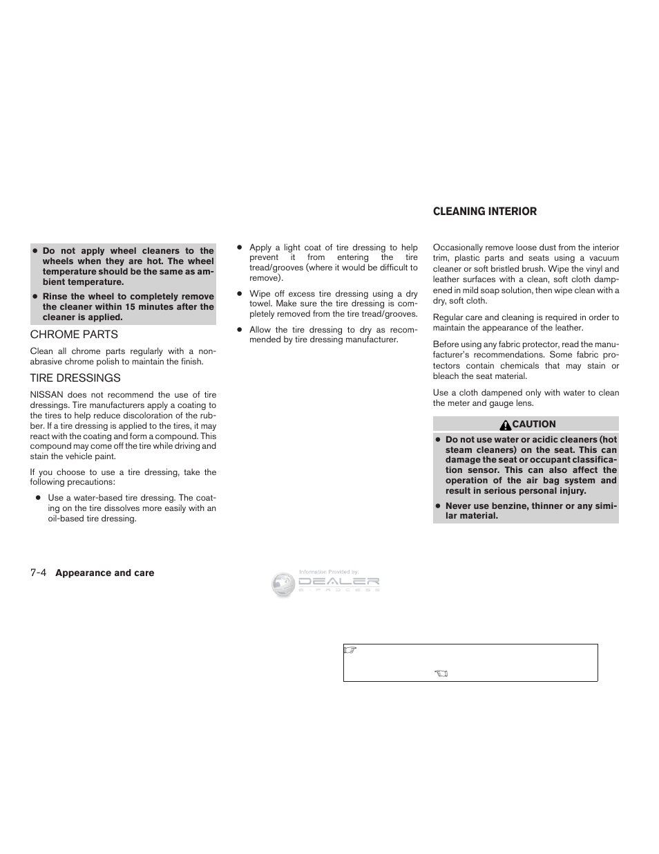 Chrome parts -4 tire dressings -4, Cleaning interior -4 | NISSAN 2008 Nissan Altima User Manual | Page 276 / 368