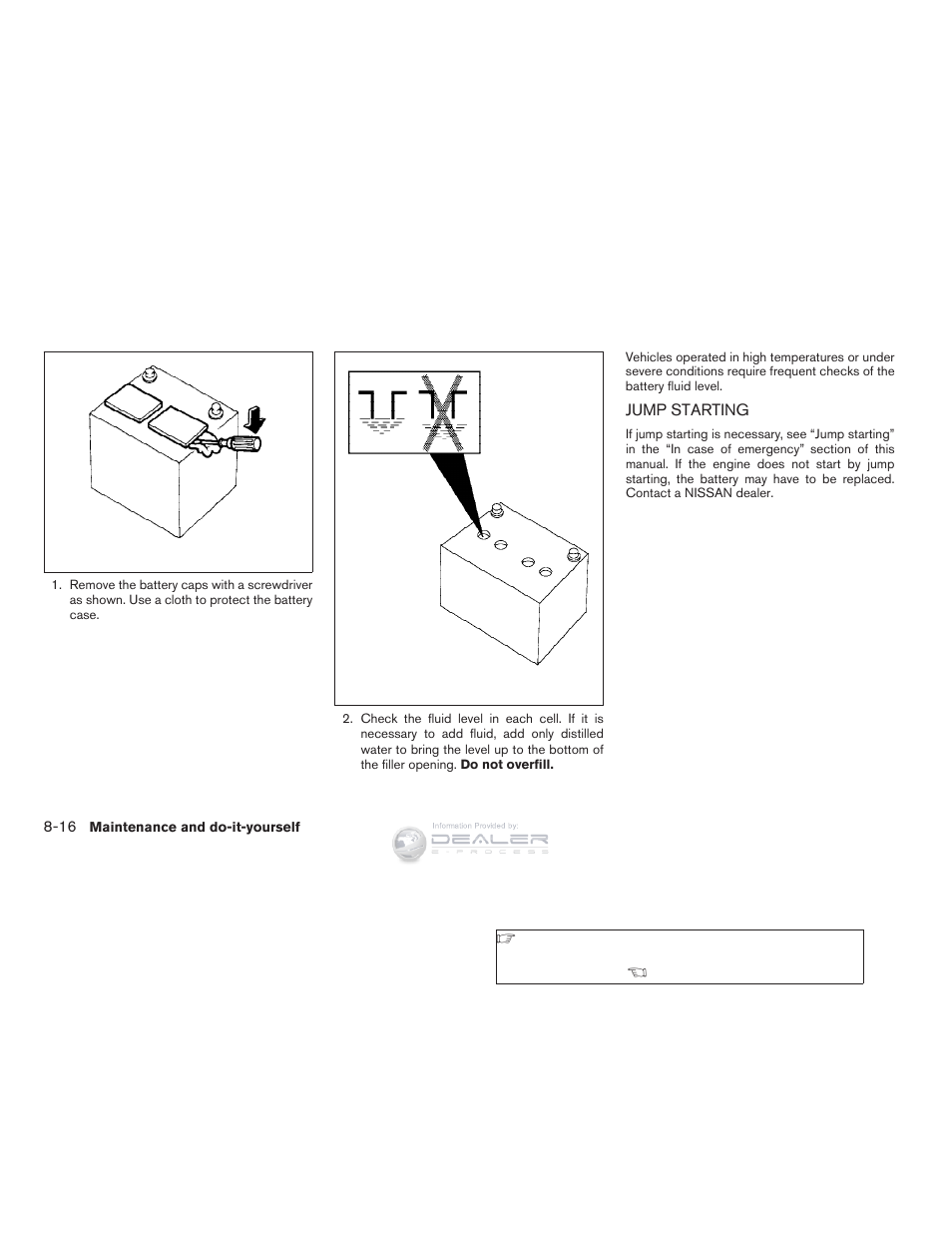 Jump starting -16 | NISSAN 2008 Nissan Altima User Manual | Page 294 / 368