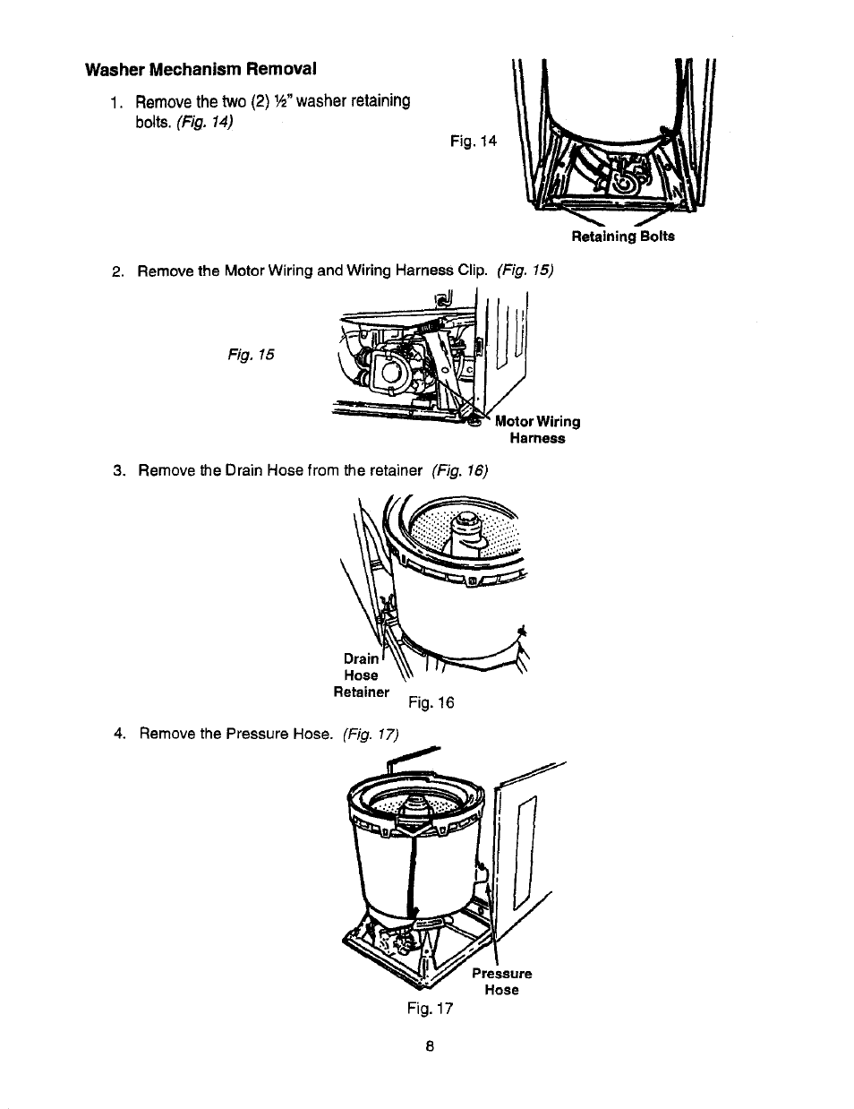 Washer mechanism removal | Whirlpool Thin Twin User Manual | Page 15 / 40