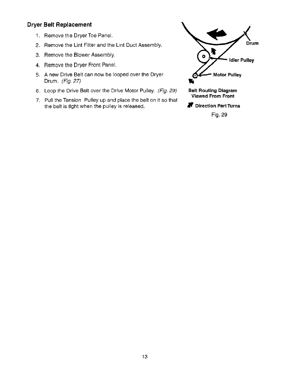 Dryer belt replacement, Drive belt replacement | Whirlpool Thin Twin User Manual | Page 20 / 40