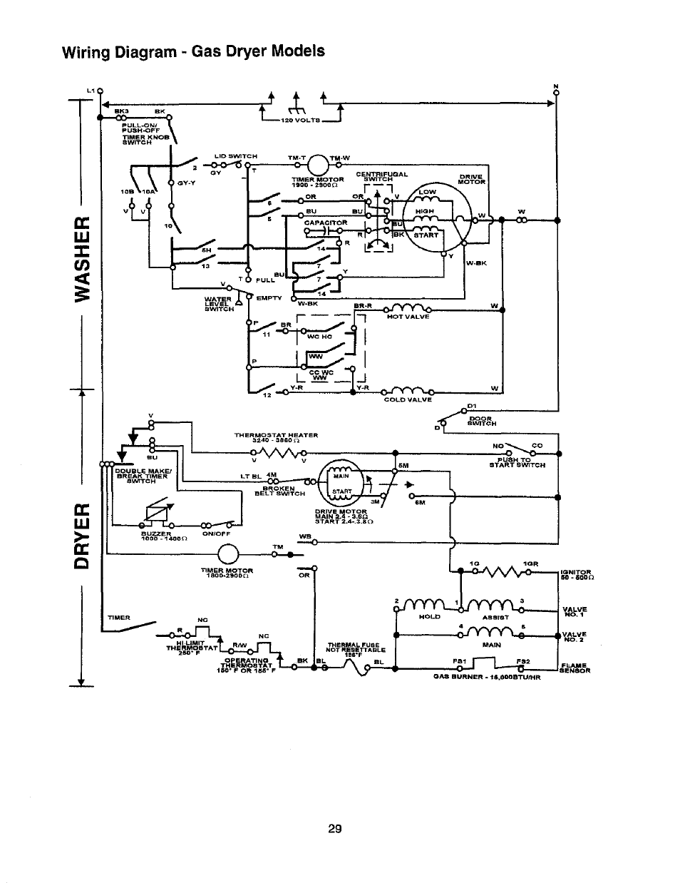 Wiring diagram - gas dryer models | Whirlpool Thin Twin User Manual | Page 36 / 40