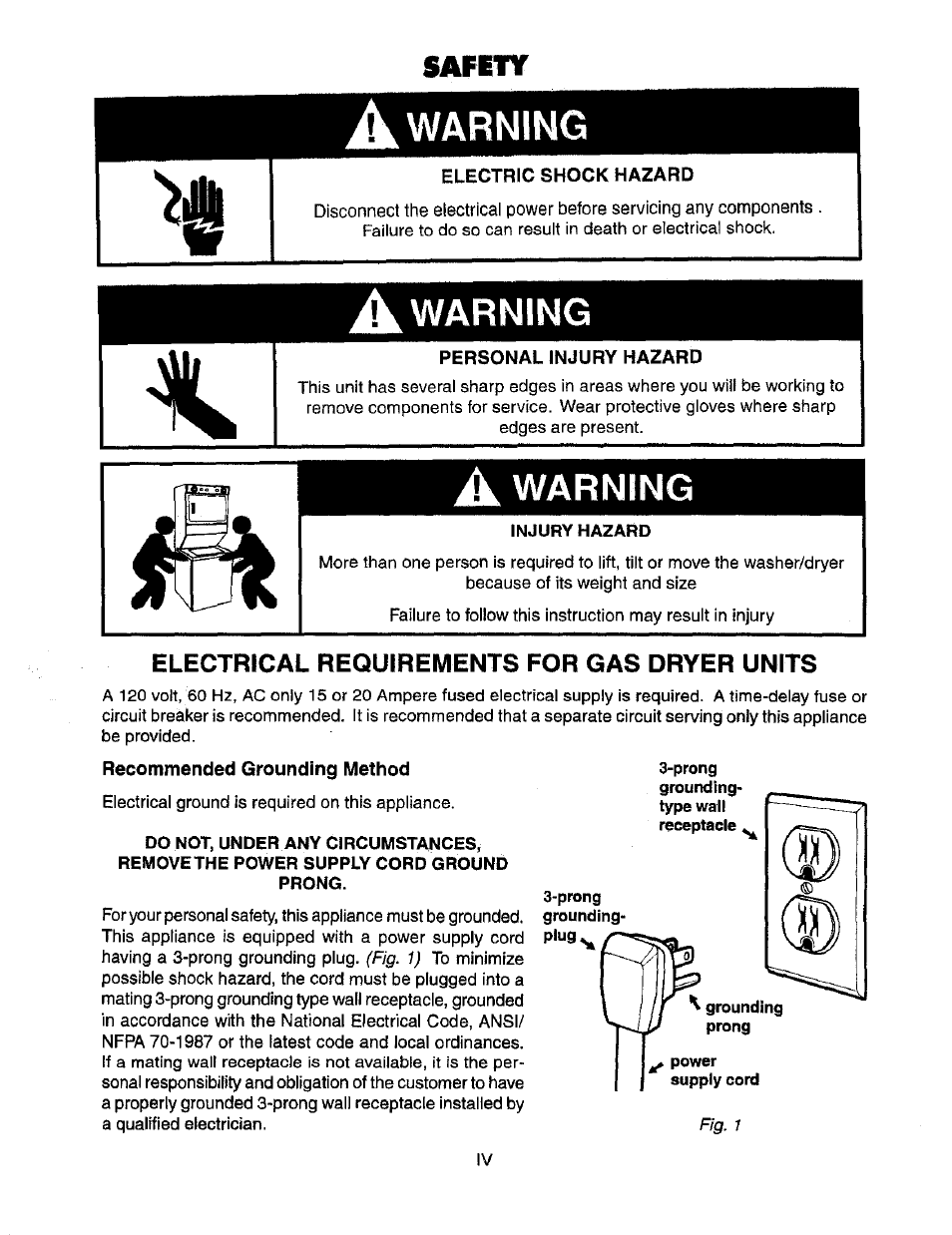 Personal injury hazard, A warning, Warning | Safety | Whirlpool Thin Twin User Manual | Page 5 / 40