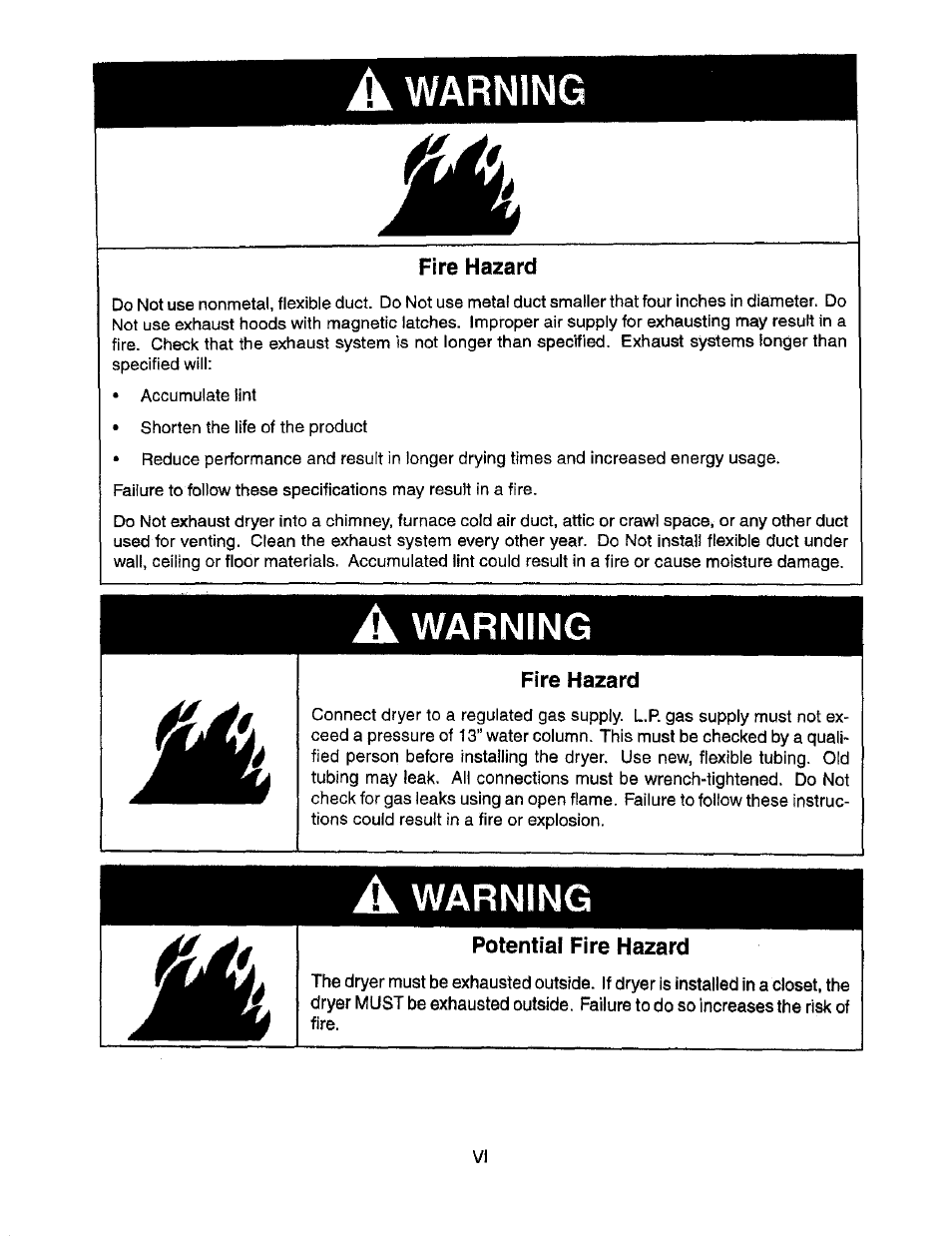 A warning, Fire hazard, Potential fire hazard | Warning | Whirlpool Thin Twin User Manual | Page 7 / 40