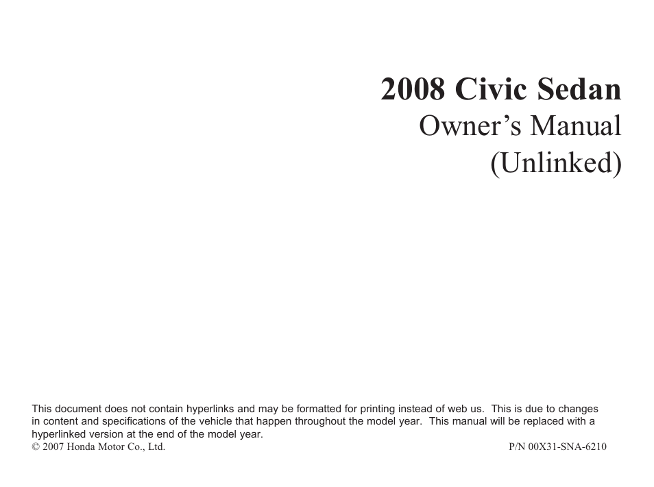 HONDA 2008 honda civic User Manual | 326 pages