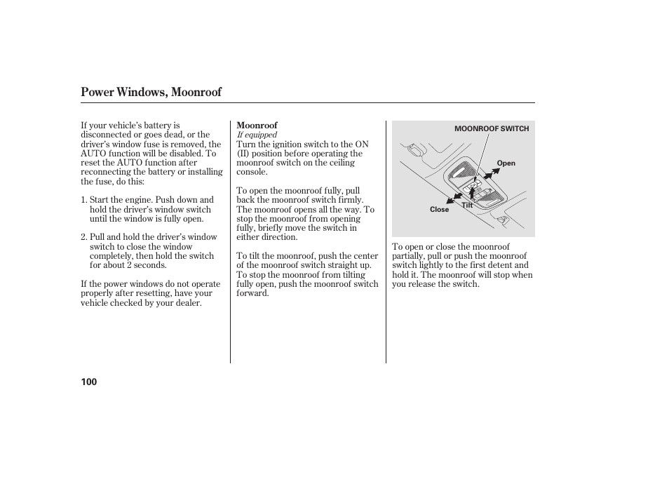 Power windows, moonroof | HONDA 2008 honda civic User Manual | Page 106 / 326