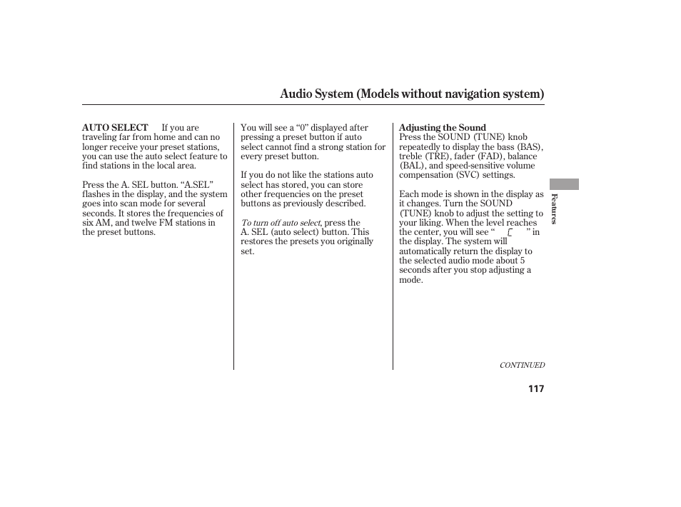 Audio system (models without navigation system) | HONDA 2008 honda civic User Manual | Page 123 / 326