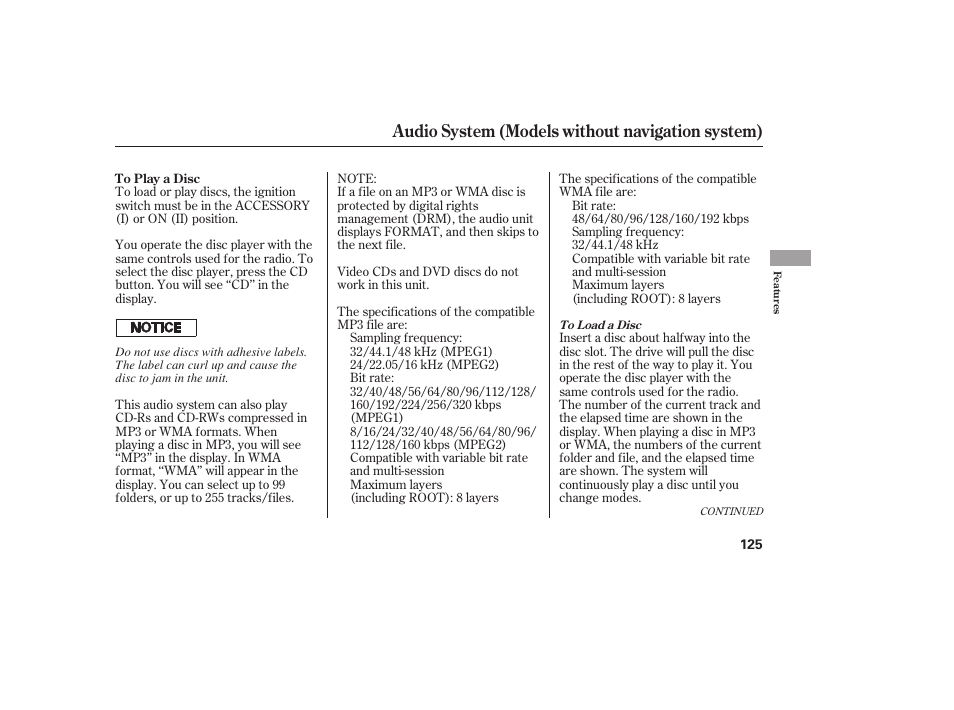 Audio system (models without navigation system) | HONDA 2008 honda civic User Manual | Page 131 / 326