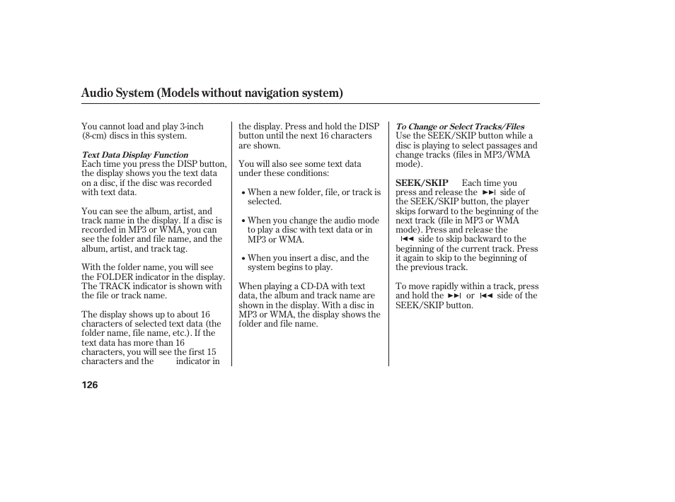 Audio system (models without navigation system) | HONDA 2008 honda civic User Manual | Page 132 / 326