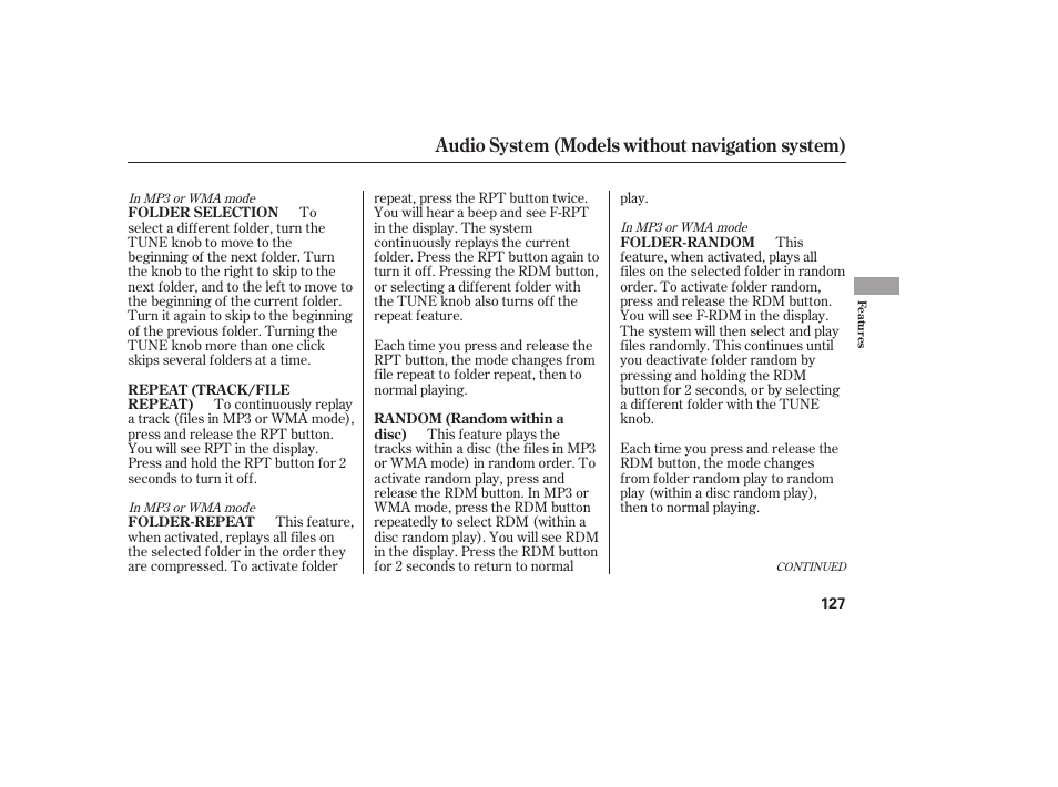 Audio system (models without navigation system) | HONDA 2008 honda civic User Manual | Page 133 / 326