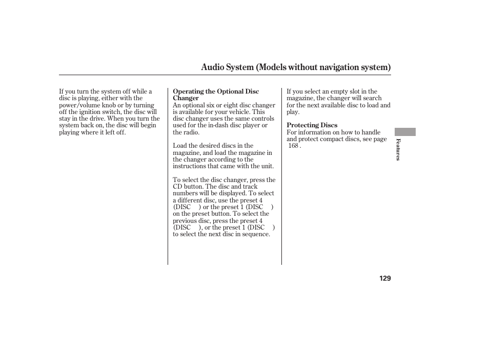 Audio system (models without navigation system) | HONDA 2008 honda civic User Manual | Page 135 / 326