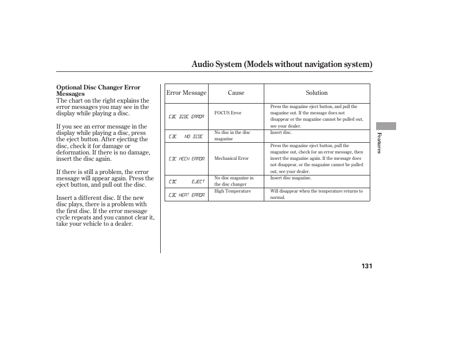 Audio system (models without navigation system) | HONDA 2008 honda civic User Manual | Page 137 / 326