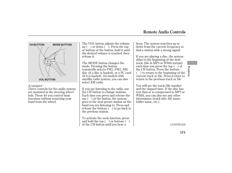 Remote audio controls | HONDA 2008 honda civic User Manual | Page 177 / 326