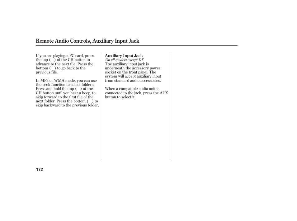 Remote audio controls, auxiliary input jack | HONDA 2008 honda civic User Manual | Page 178 / 326