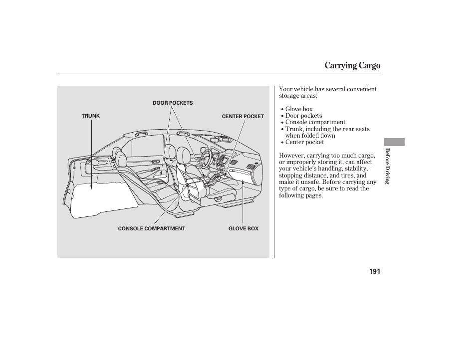 Carrying cargo | HONDA 2008 honda civic User Manual | Page 197 / 326