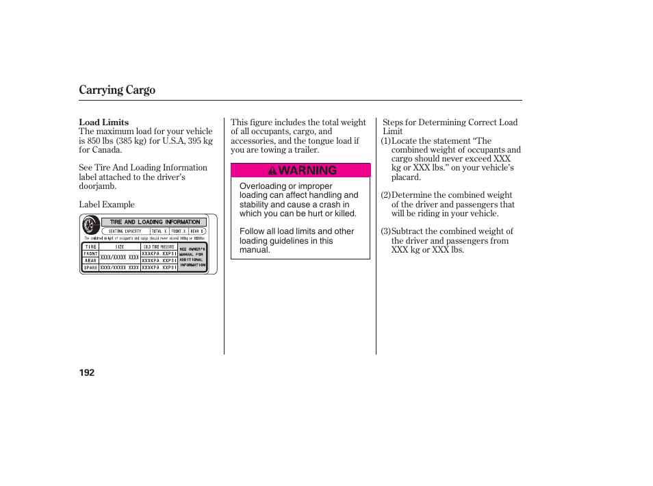 Carrying cargo | HONDA 2008 honda civic User Manual | Page 198 / 326