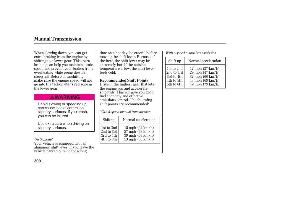 Manual transmission | HONDA 2008 honda civic User Manual | Page 206 / 326