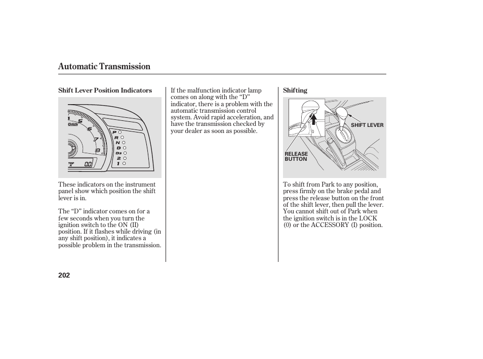 Automatic transmission | HONDA 2008 honda civic User Manual | Page 208 / 326