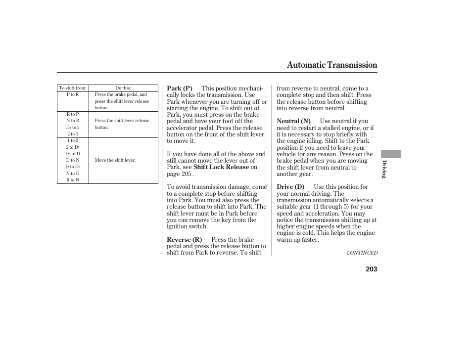 Automatic transmission | HONDA 2008 honda civic User Manual | Page 209 / 326