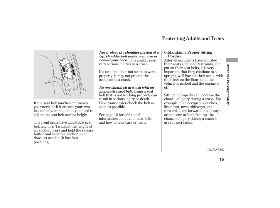 Protecting adults and teens | HONDA 2008 honda civic User Manual | Page 21 / 326