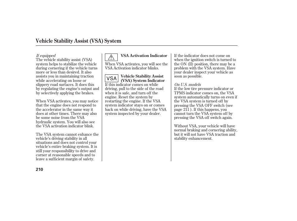 Vehicle stability assist (vsa) system | HONDA 2008 honda civic User Manual | Page 216 / 326