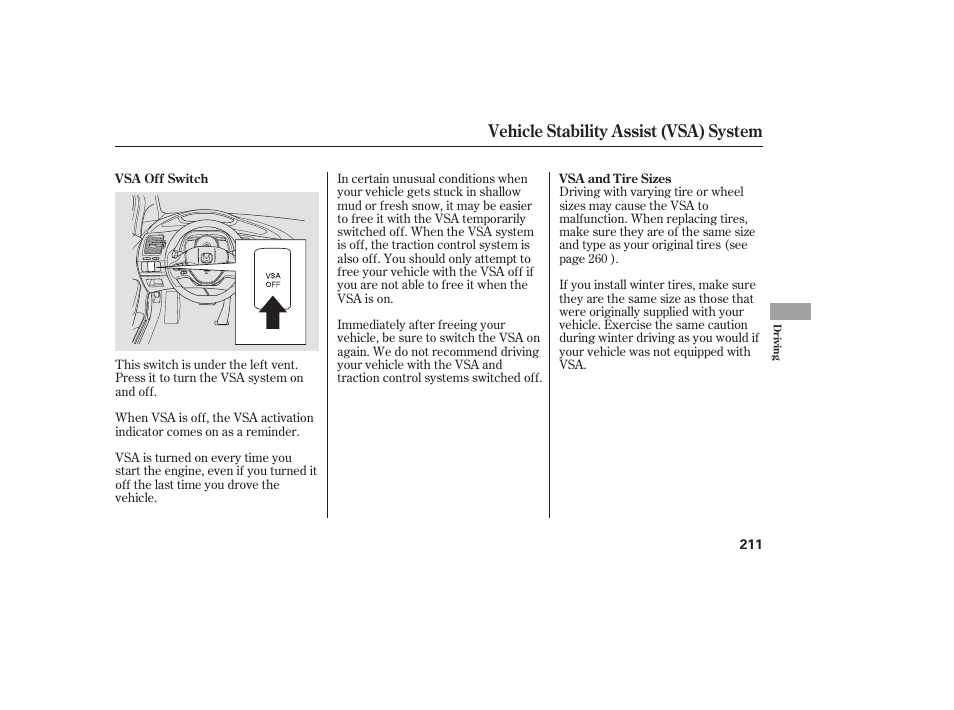 Vehicle stability assist (vsa) system | HONDA 2008 honda civic User Manual | Page 217 / 326