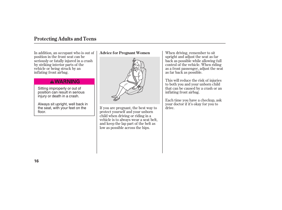 Protecting adults and teens | HONDA 2008 honda civic User Manual | Page 22 / 326